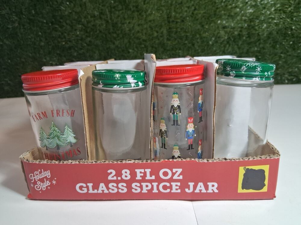 Lot of 12 Holiday Style Christmas Glass Spice Jars Nutcracker Farmhouse New Box